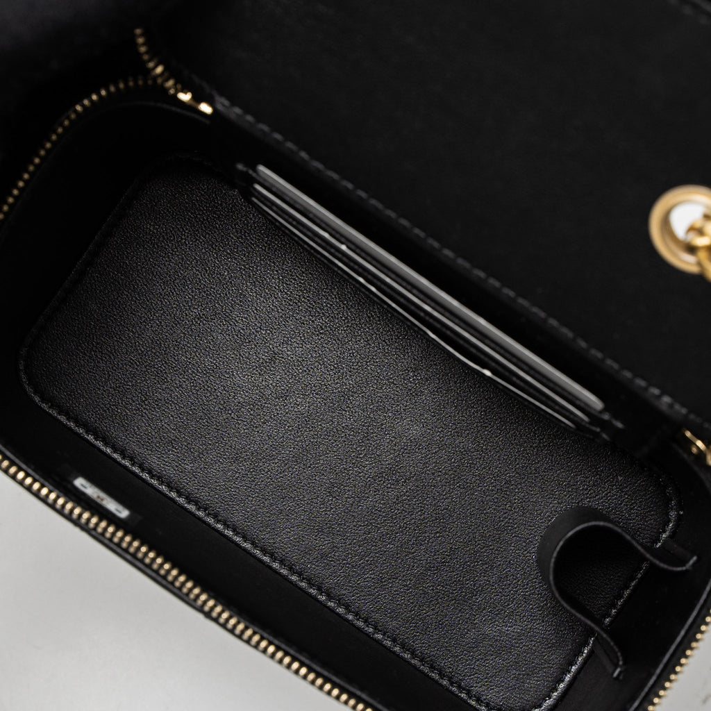 CHANEL 22K GOLD PILLAR ADJUSTABLE CHAIN LONG VANITY LAMBSKIN BLACK BRUSHED GHW(MICROCHIP)