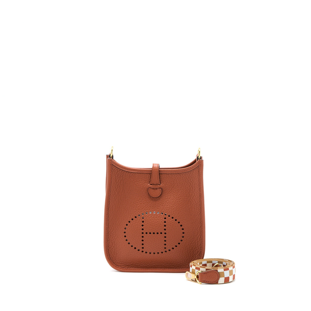 HERMES MINI EVELYNE CLEMENCE CULVRE WITH MULTICOLOUR STRAP GHW