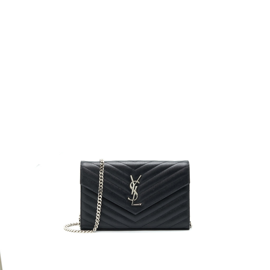 SAINT LAURENT ENVELOPE CHAIN WALLET BLACK WITH SHW
