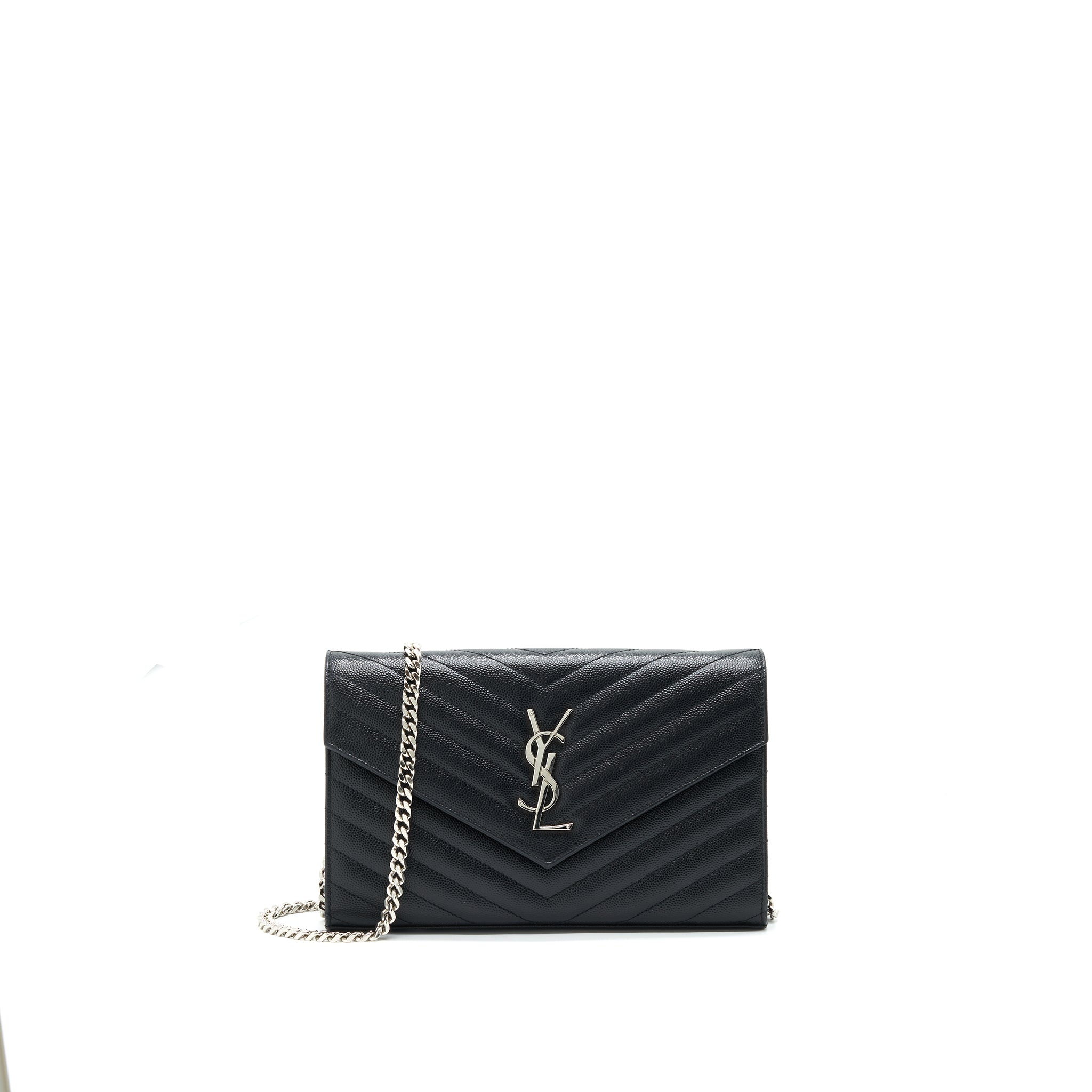 SAINT LAURENT ENVELOPE CHAIN WALLET BLACK WITH SHW