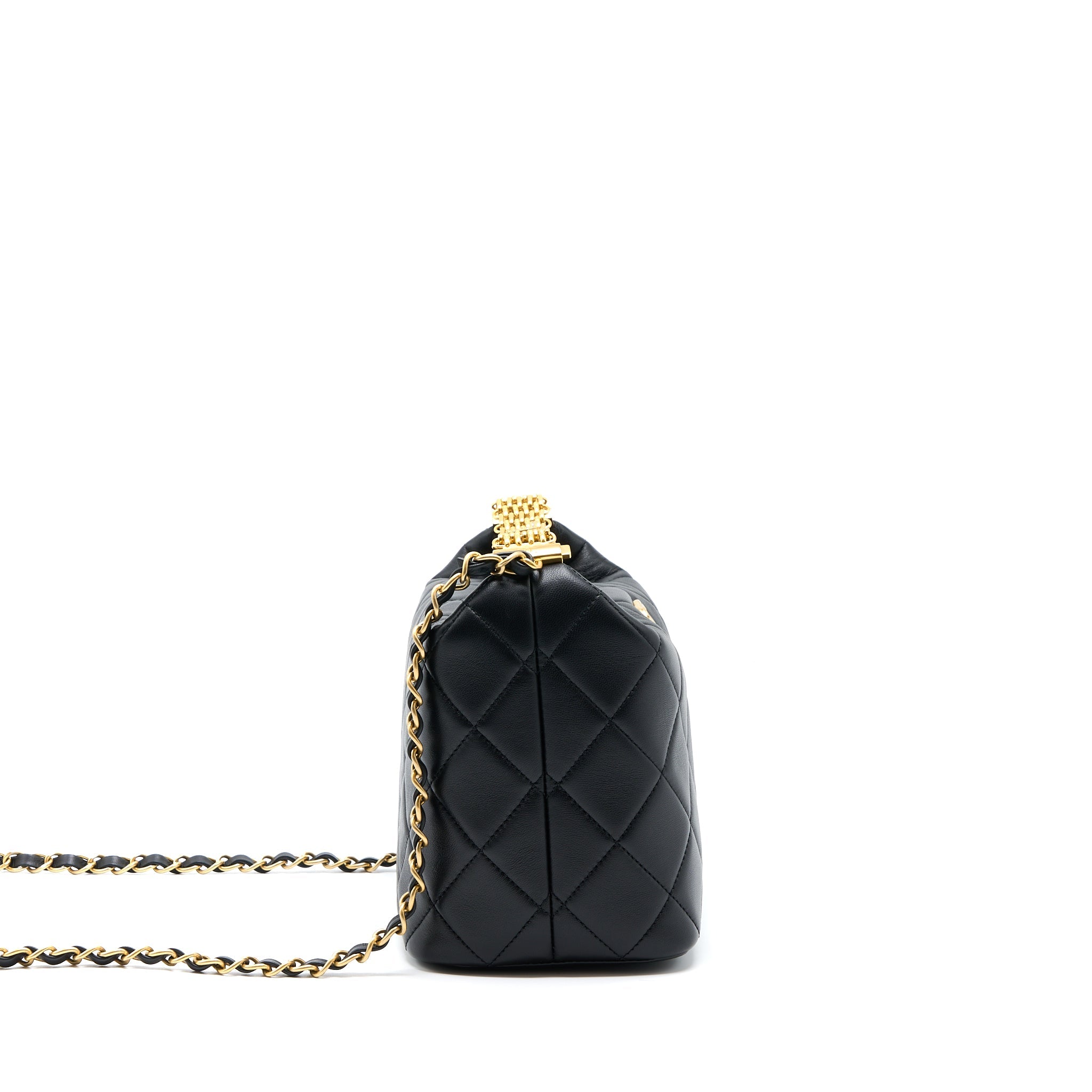 CHANEL 22S DETAIL HANDLE HOBO CROSSBODY BAG LAMBSKIN BLACK GHW(MICROCHIP)