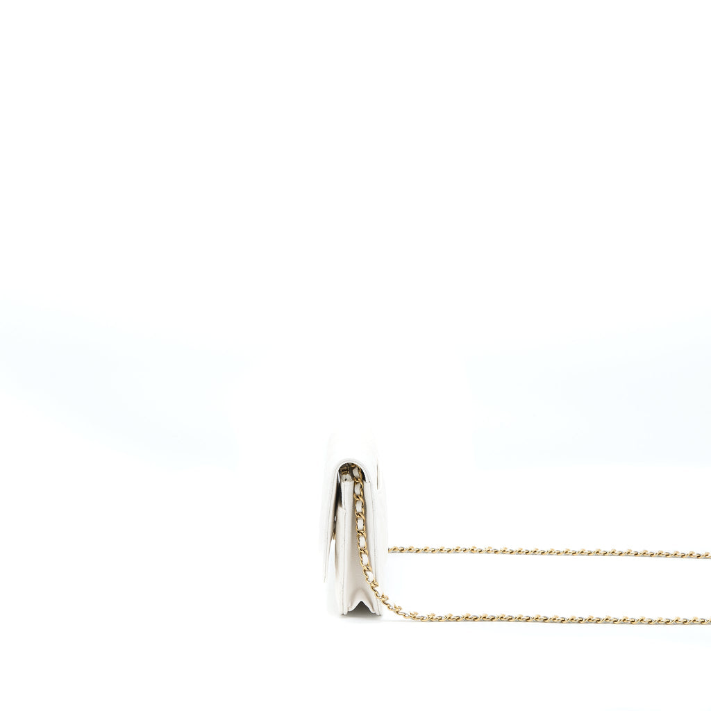 CHANEL CLASSIC WALLET ON CHAIN CAVIAR WHITE LGHW (MICROCHIP)