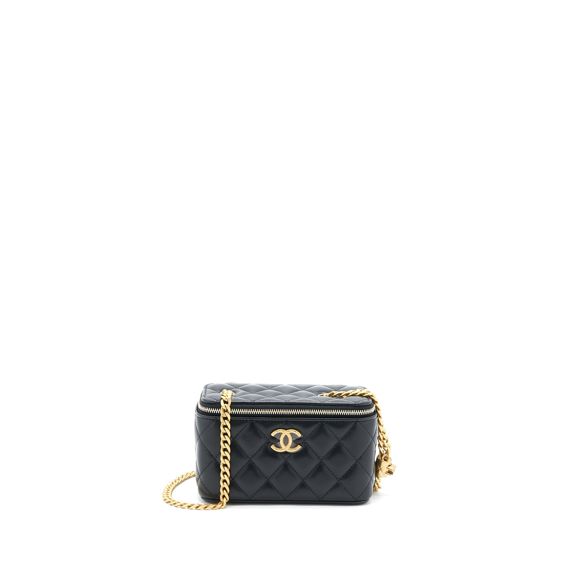 CHANEL 22K GOLD PILLAR ADJUSTABLE CHAIN LONG VANITY LAMBSKIN BLACK GHW