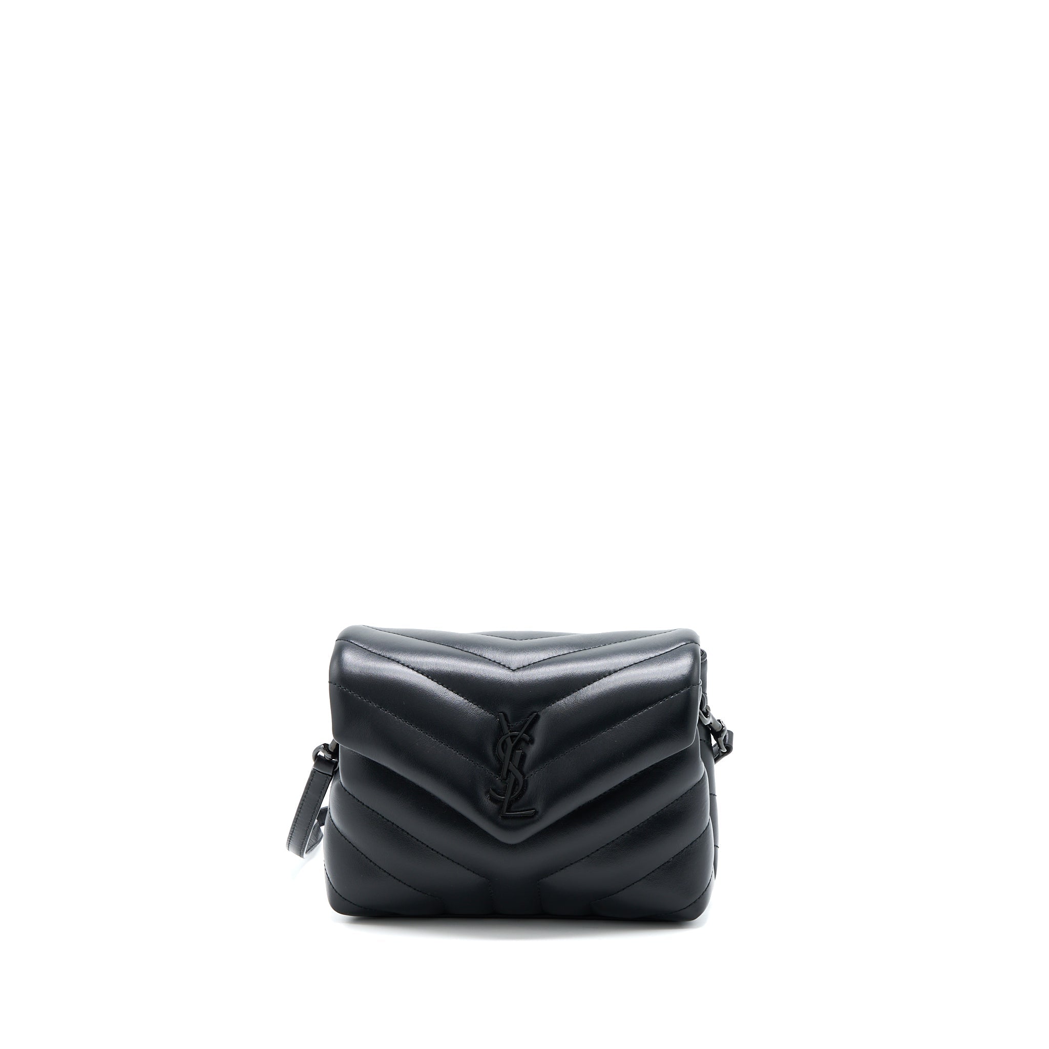 SAINT LAURENT LOULOU TOY STRAP BAG CALFSKIN BLACK WITH BLACK HARDWARE