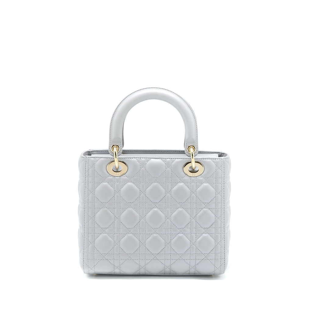 DIOR MEDIUM LADY DIOR LAMBSKIN GREY LGHW