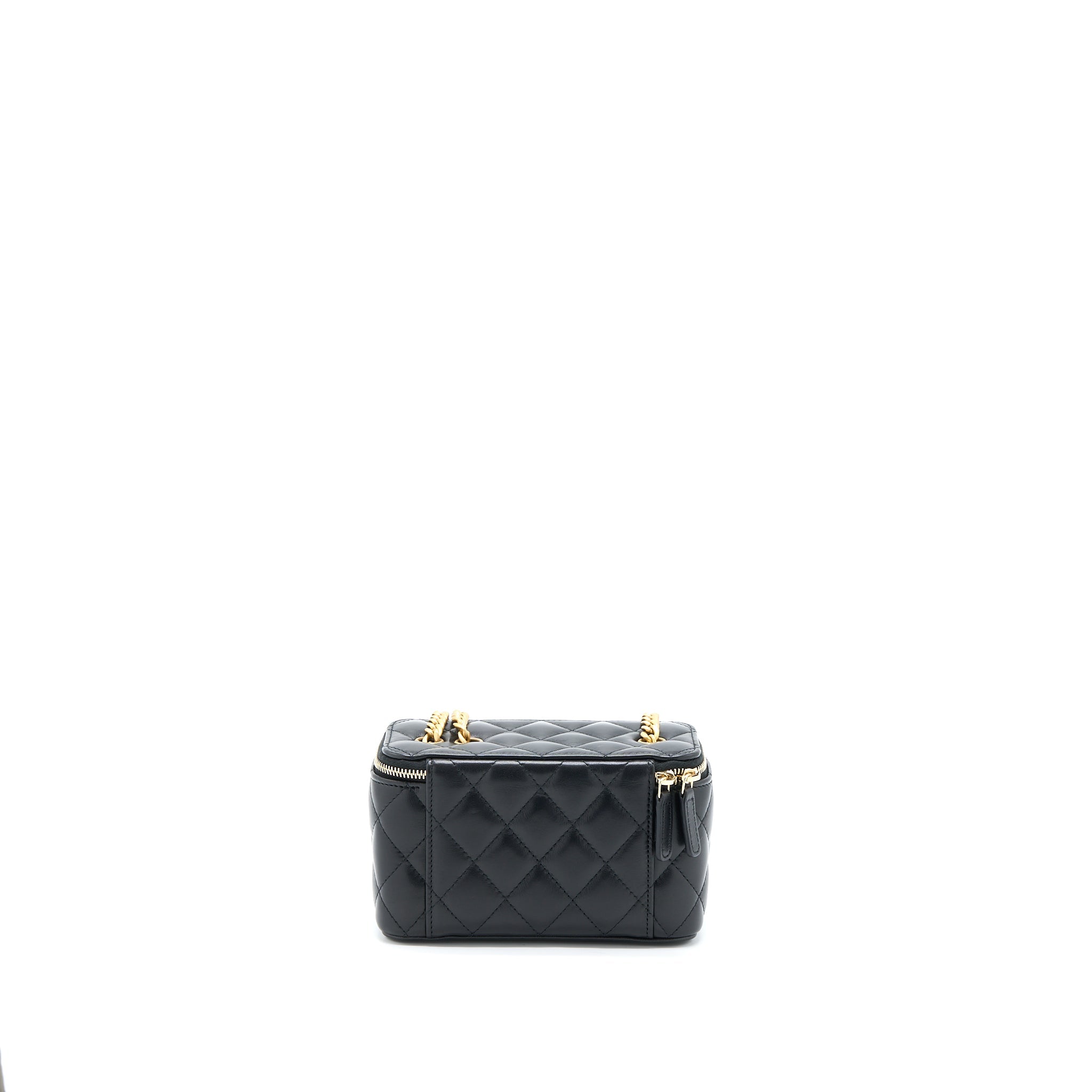 CHANEL 22K GOLD PILLAR ADJUSTABLE CHAIN LONG VANITY LAMBSKIN BLACK GHW