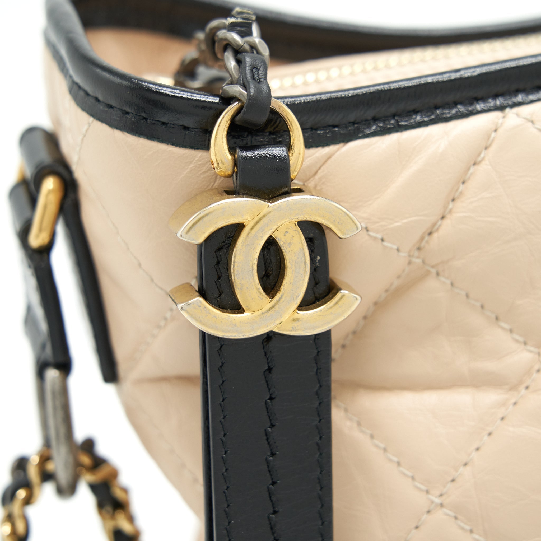 CHANEL LARGE GABRIELLE HOBO BAG BEIGE/BLACK GOLD/SLIVER HARDWARE