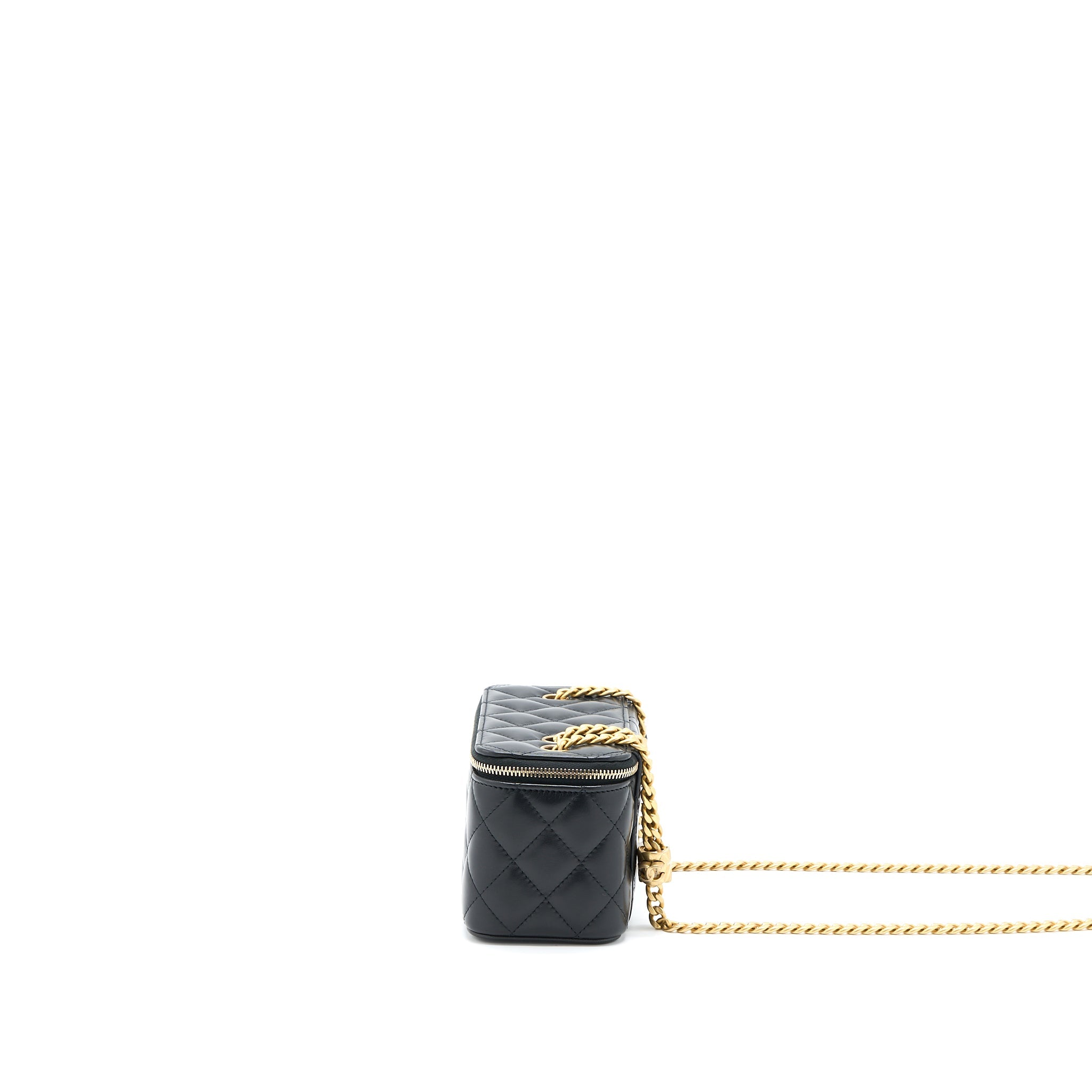 CHANEL 22K GOLD PILLAR ADJUSTABLE CHAIN LONG VANITY LAMBSKIN BLACK GHW