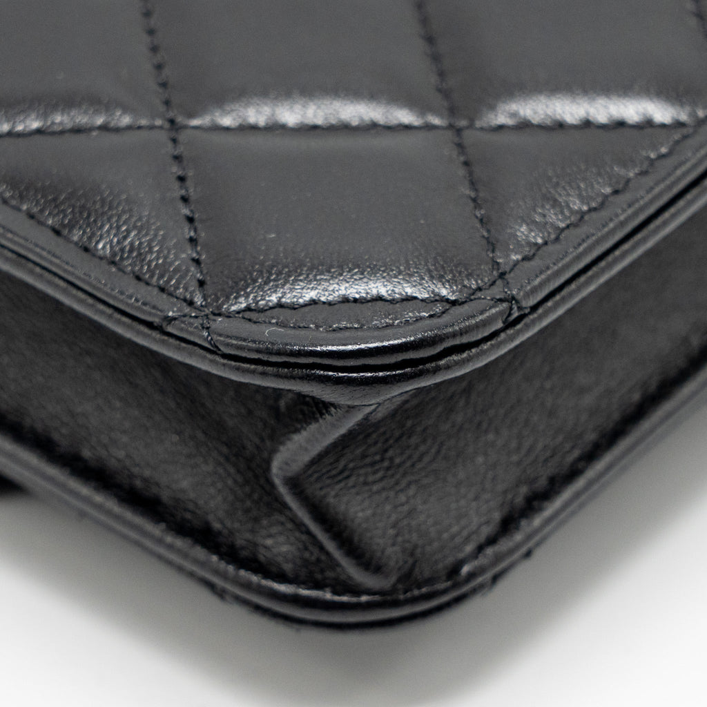 CHANEL TOP HANDLE MINI FLAP BAG LAMBSKIN BLACK LGHW