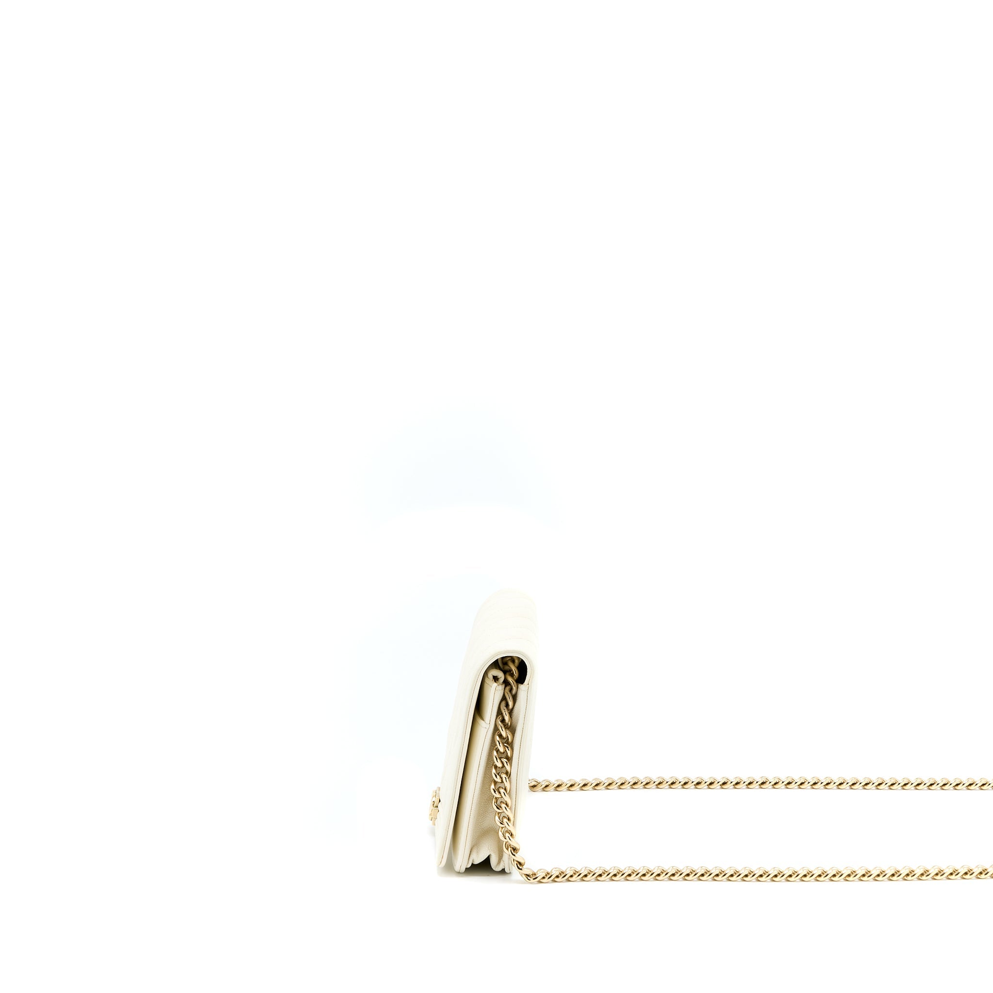 CHANEL BOY WALLET ON CHAIN CAVIAR WHITE LGHW