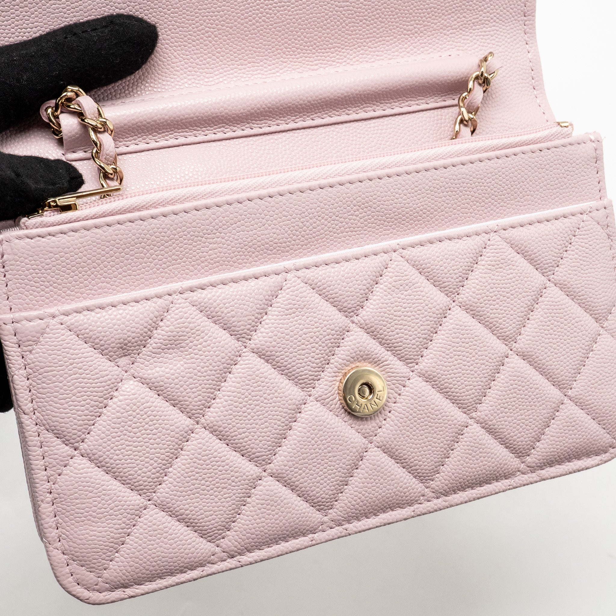 CHANEL CLASSIC WALLET ON CHAIN CAVIAR PINK LGHW