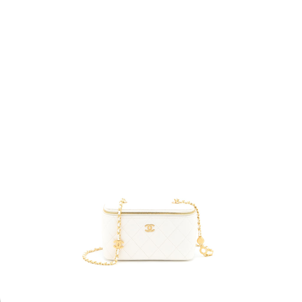 CHANEL LONG VANITY WITH COCO LETTER CHAIN LAMBSKIN WHITE GHW