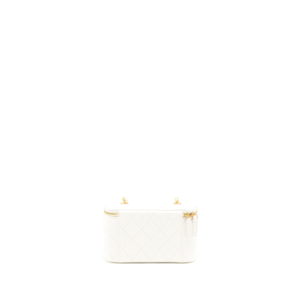 CHANEL LONG VANITY WITH COCO LETTER CHAIN LAMBSKIN WHITE GHW