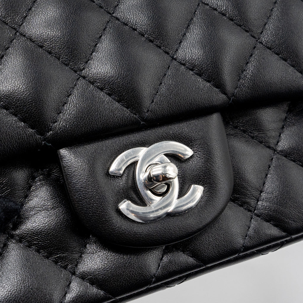 CHANEL MINI SQUARE FLAP BAG LAMBSKIN BLACK SHW (MICROCHIP)