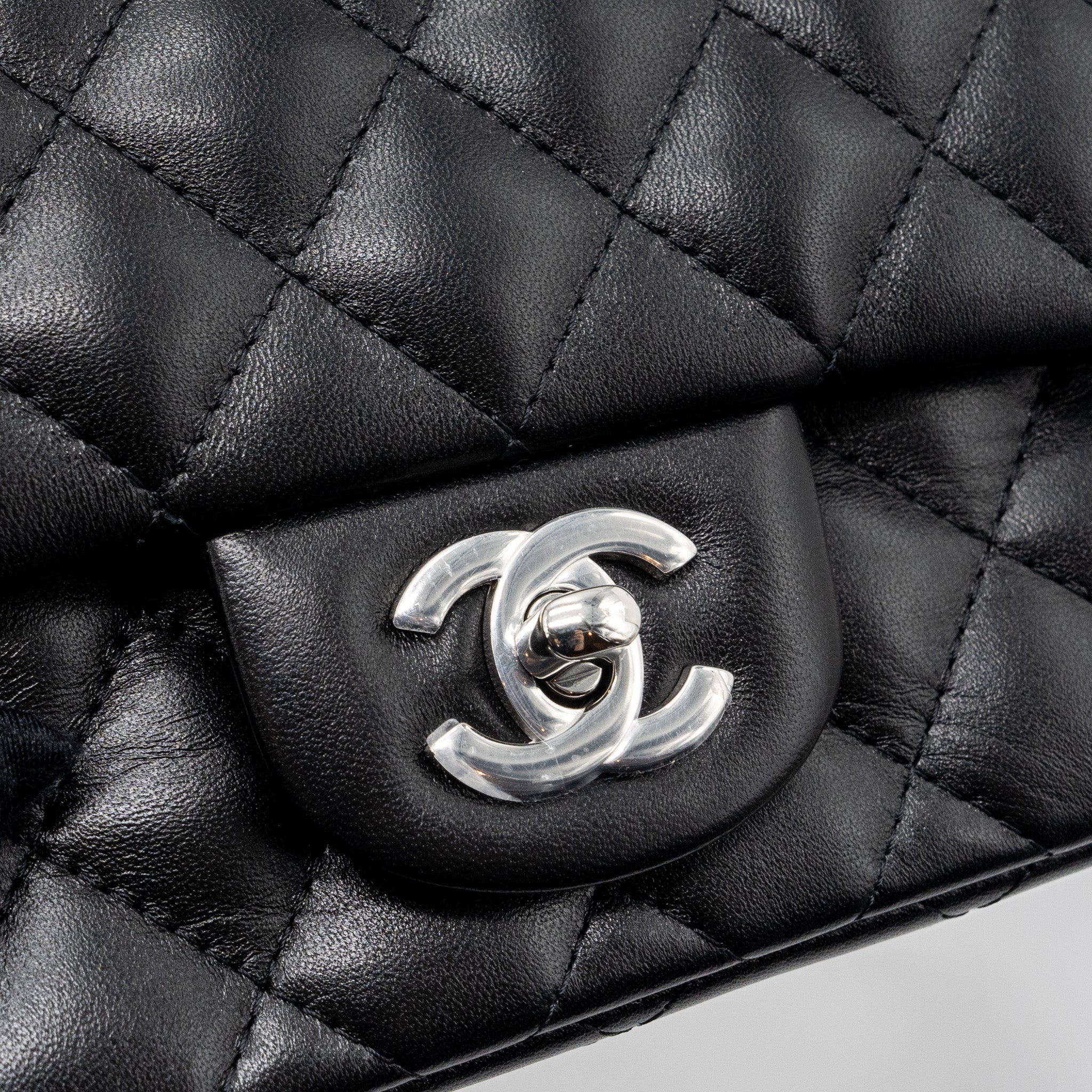 CHANEL MINI SQUARE FLAP BAG LAMBSKIN BLACK SHW (MICROCHIP)