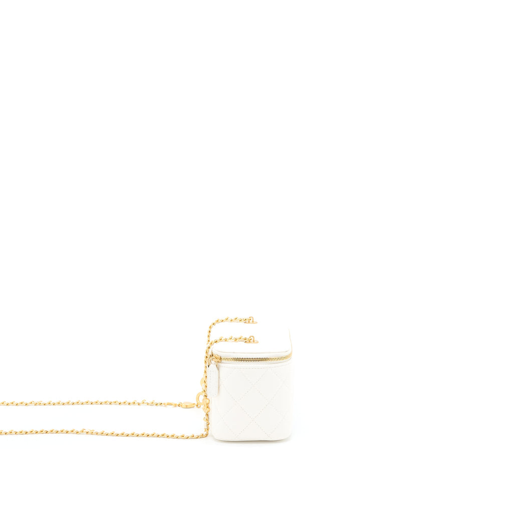 CHANEL LONG VANITY WITH COCO LETTER CHAIN LAMBSKIN WHITE GHW