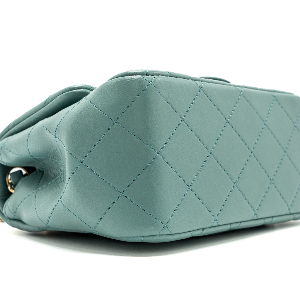 CHANEL CLASSIC MINI SQUARE FLAP BAG LAMBSKIN GREEN LGHW (MICROCHIP)