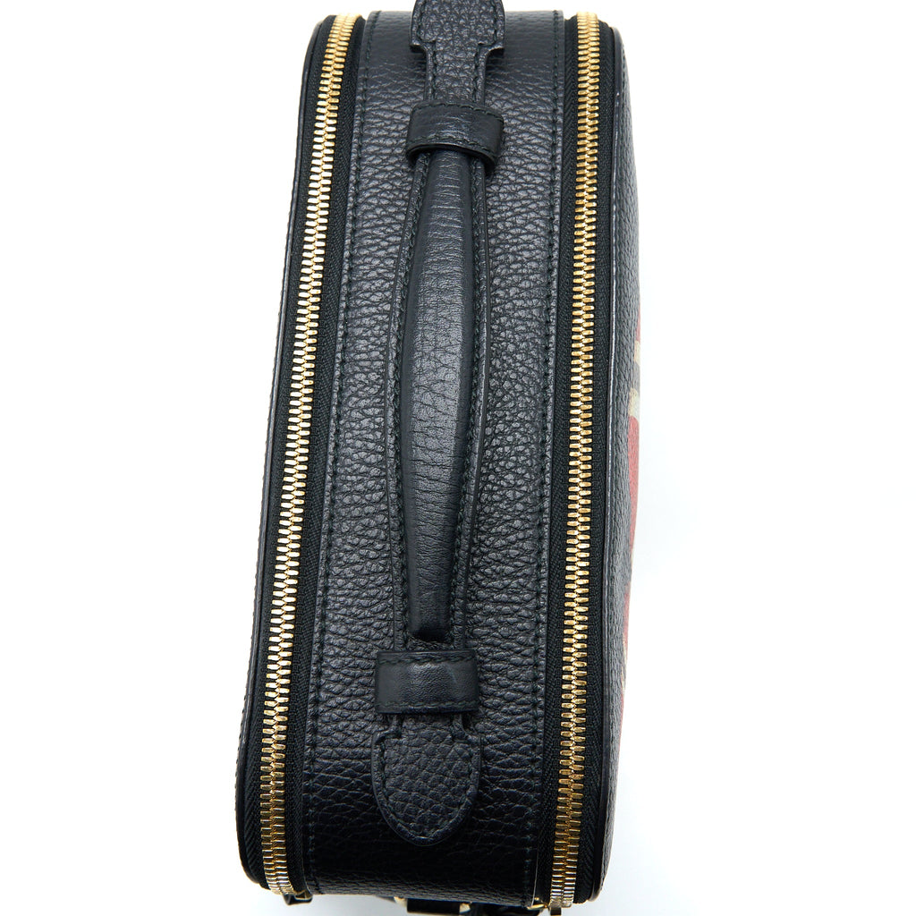 GUCCI SNAKE PRINTED CAMERA BAG CALFSKIN BLACK GHW