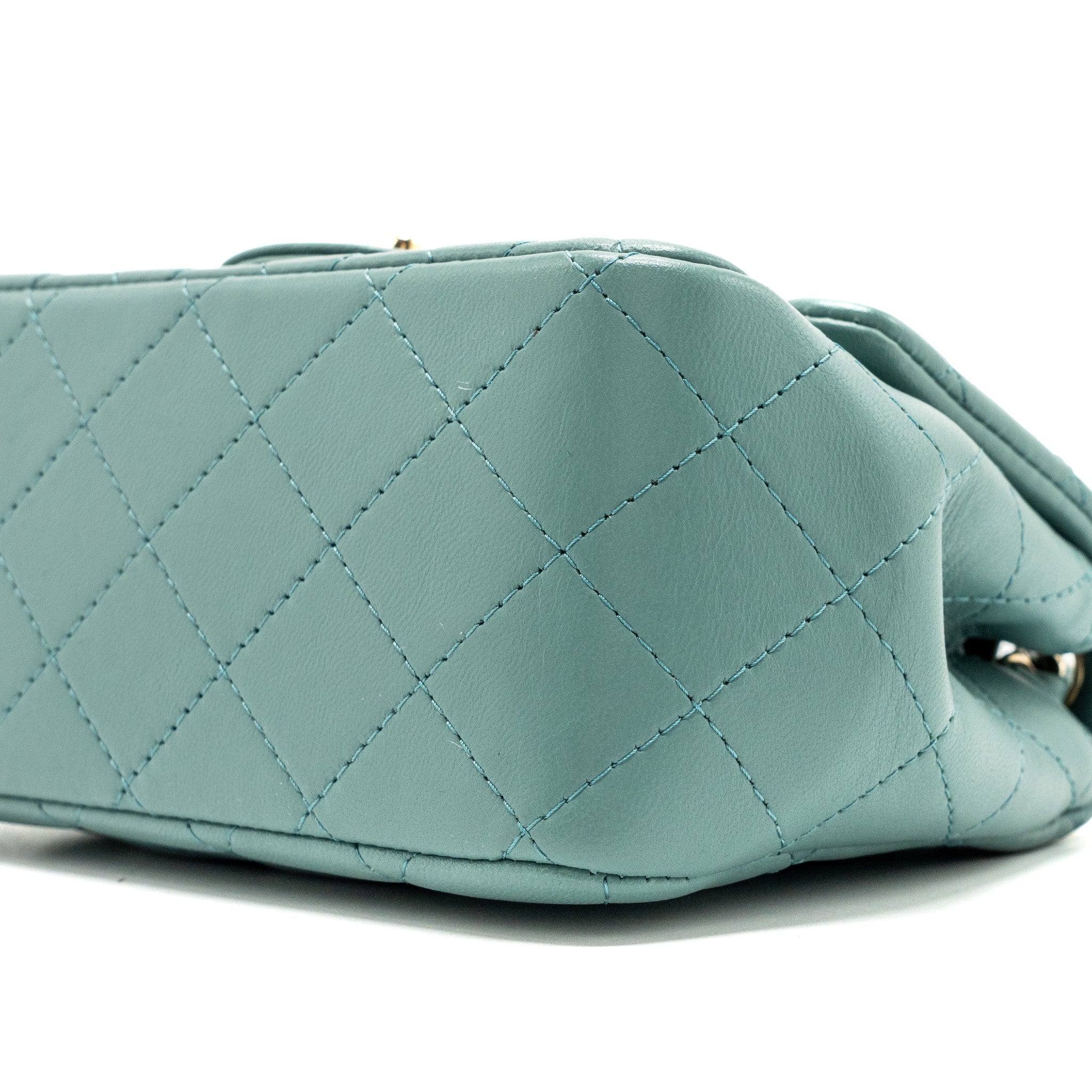 CHANEL CLASSIC MINI SQUARE FLAP BAG LAMBSKIN GREEN LGHW (MICROCHIP)