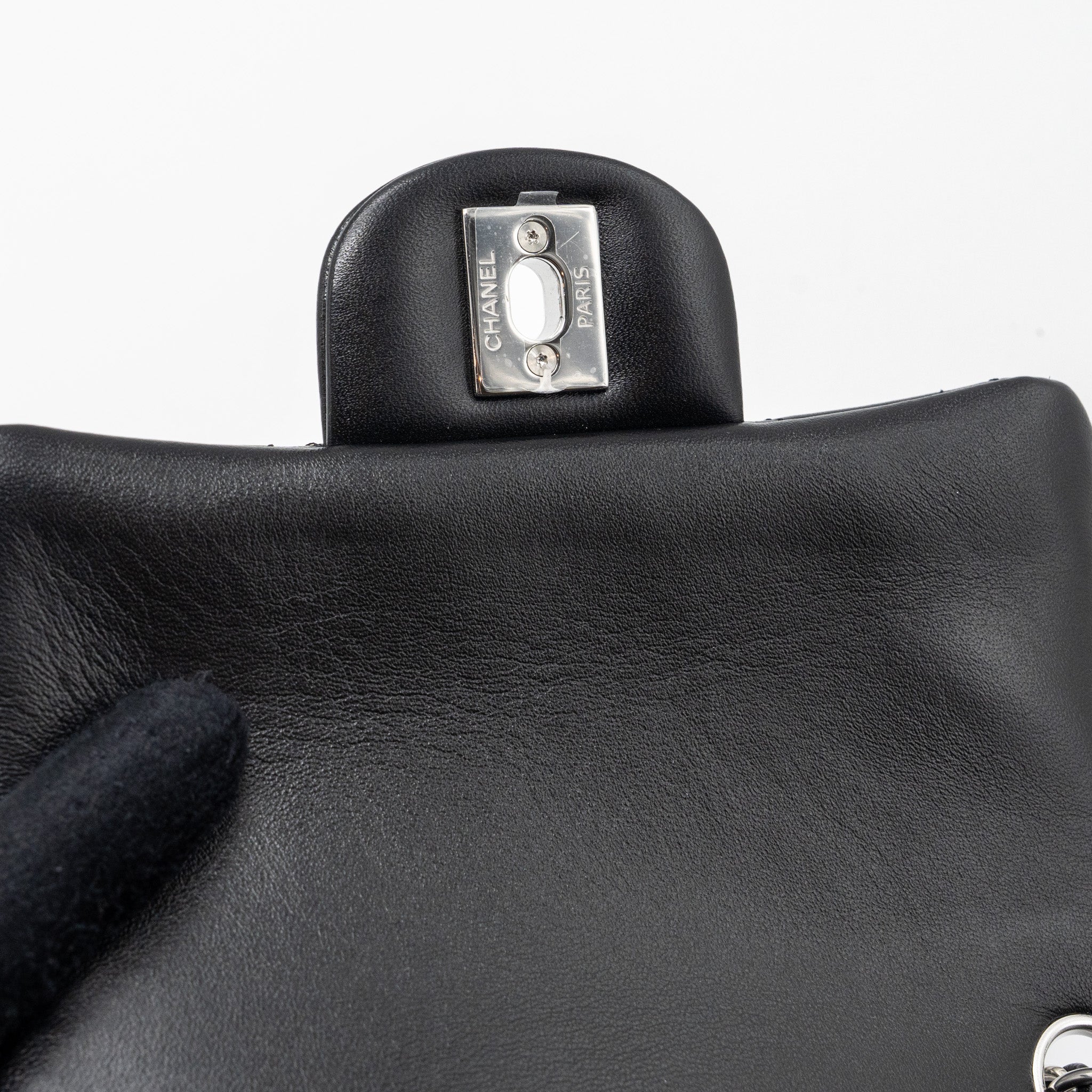 CHANEL MINI SQUARE FLAP BAG LAMBSKIN BLACK SHW (MICROCHIP)