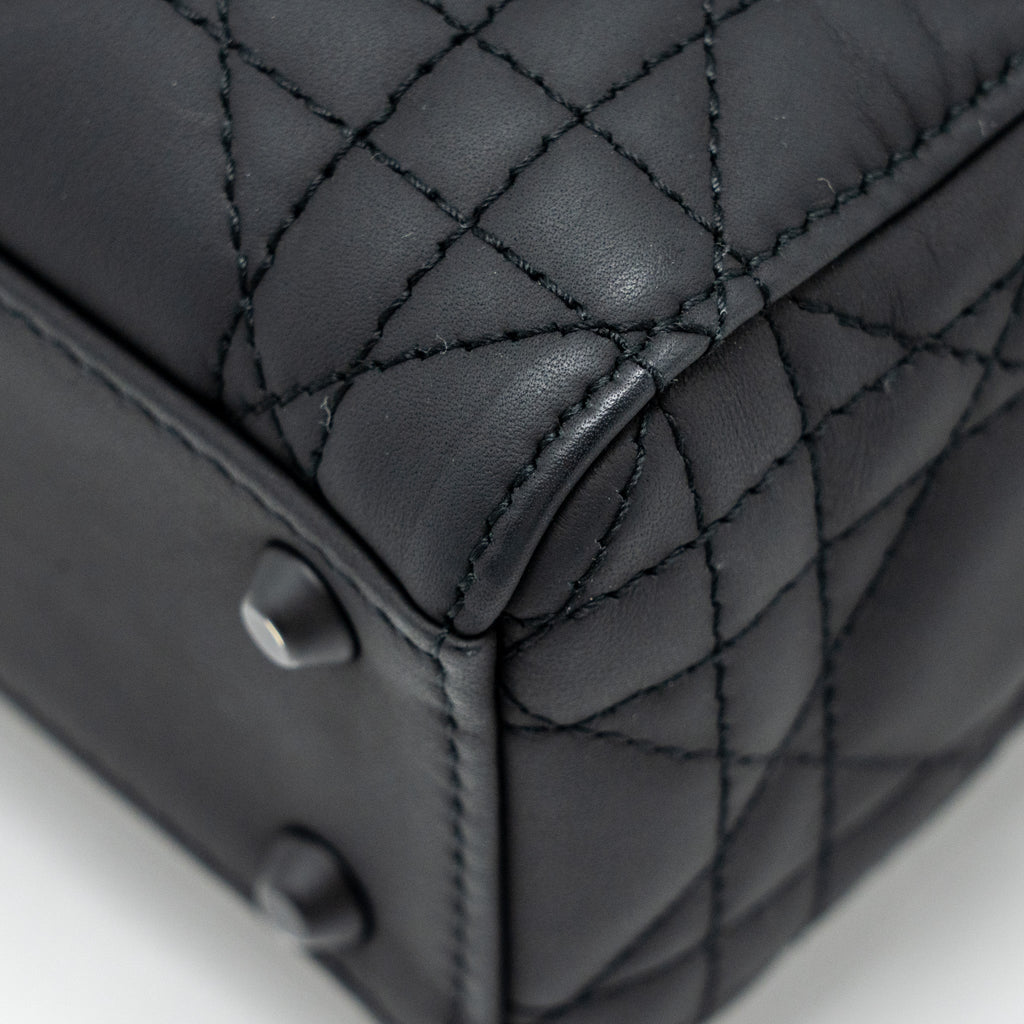 DIOR MINI LADY DIOR ULTRAMATTE CANNAGE CALFSKIN SO BLACK