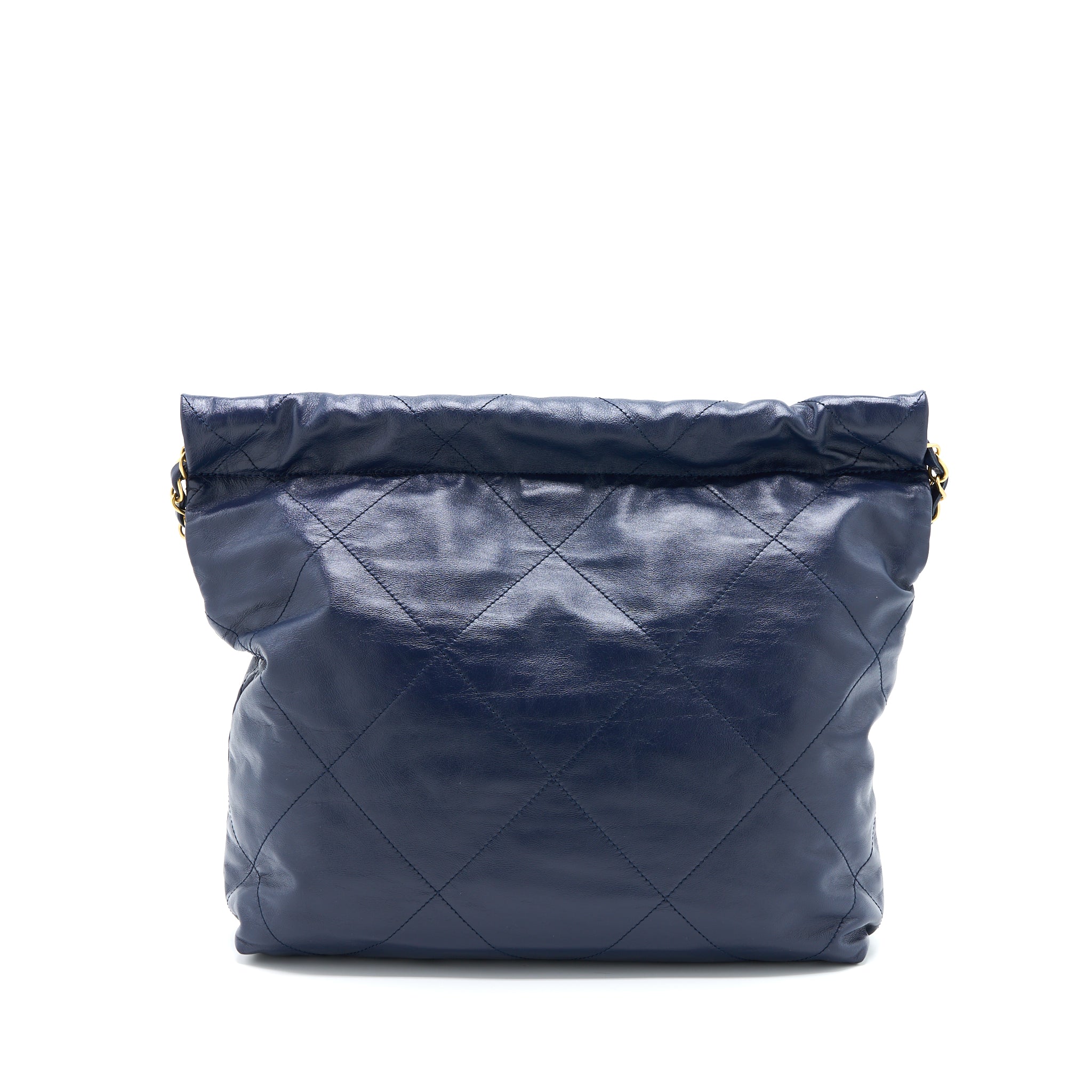 CHANEL SMALL 22 BAG SHINY CALFSKIN NAVY GHW (MICROCHIP)