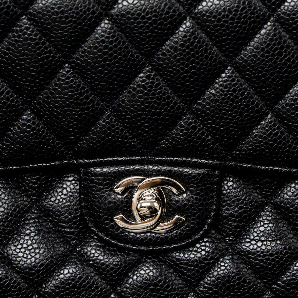 CHANEL MEDIUM CLASSIC DOUBLE FLAP BAG CAVIAR BLACK SHW