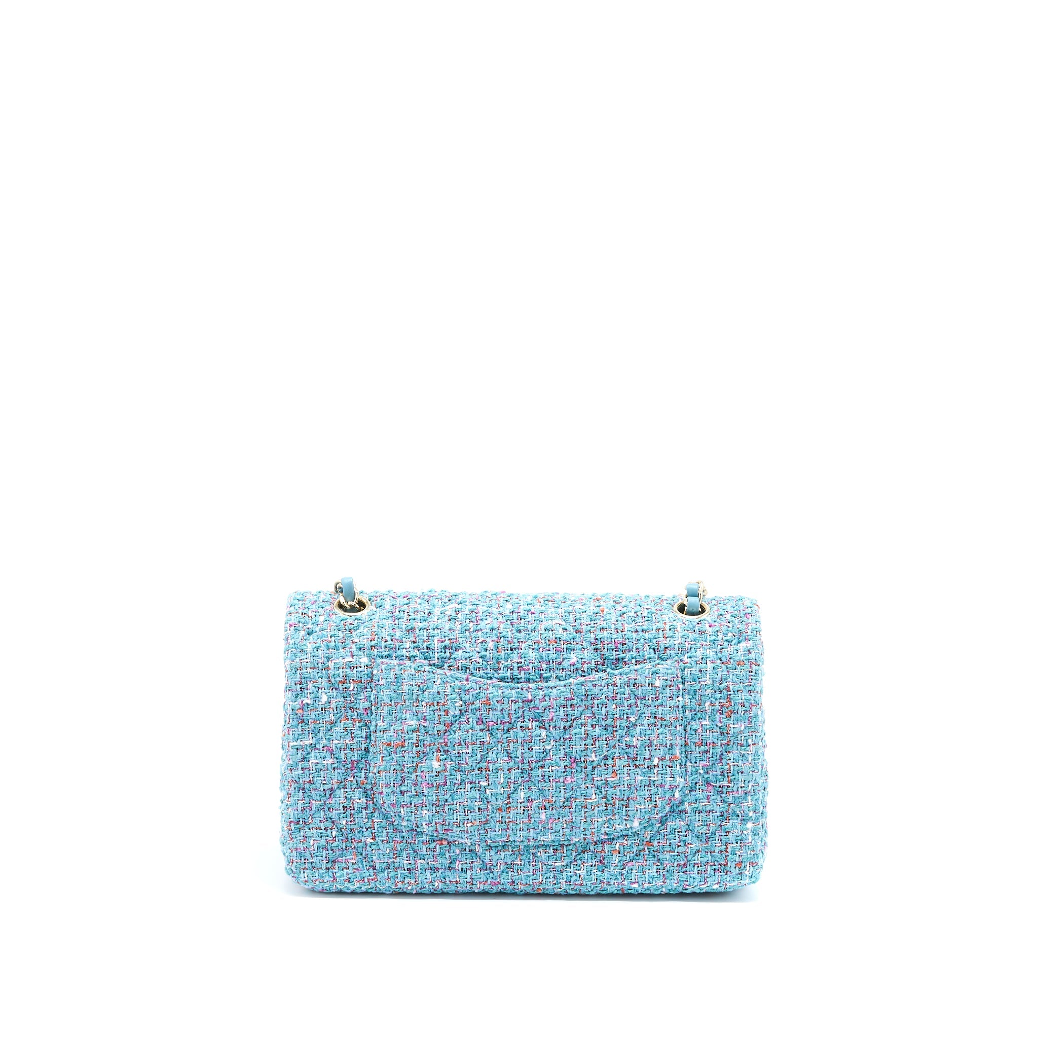 CHANEL TWEED MEDIUM CLASSIC DOUBLE FLAP BAG LIGHT BLUE LGHW