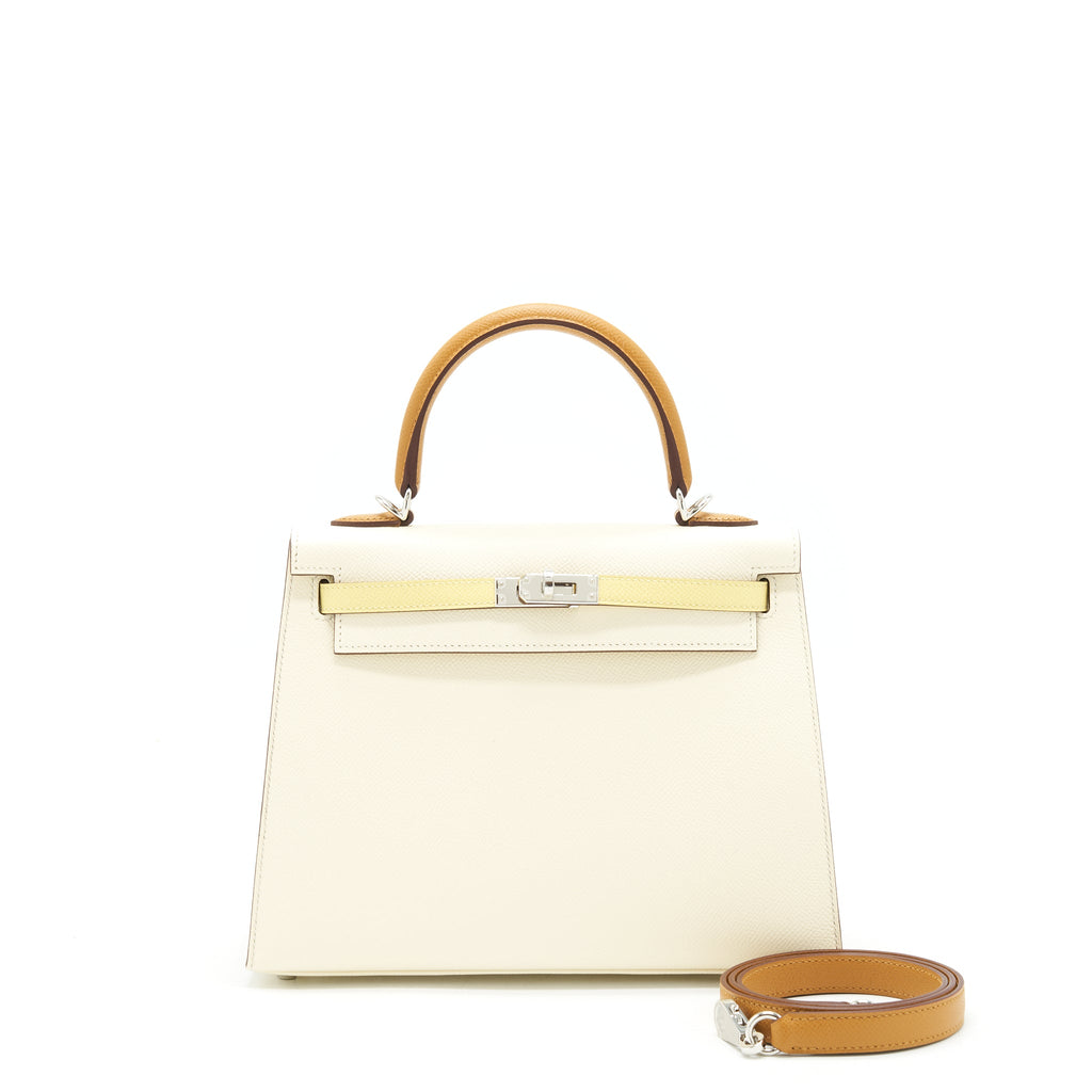 HERMES KELLY 25 EPSOM LEATHER NATA/ JAUNE POUSSIN/ SESAME SHW