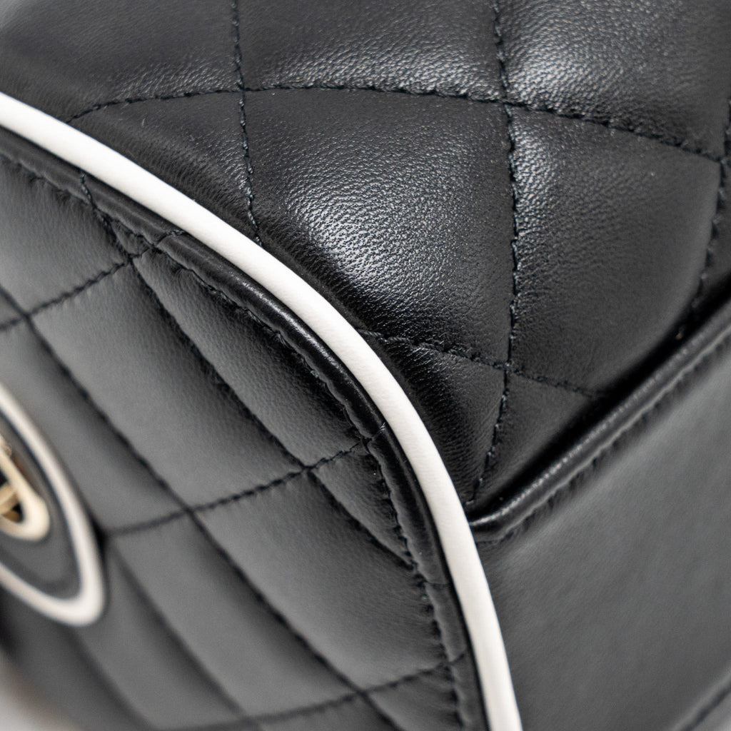 CHANEL 25P QUILTED BOWLING BAG LAMBSKIN BLACK LGHW (MICROCHIP)