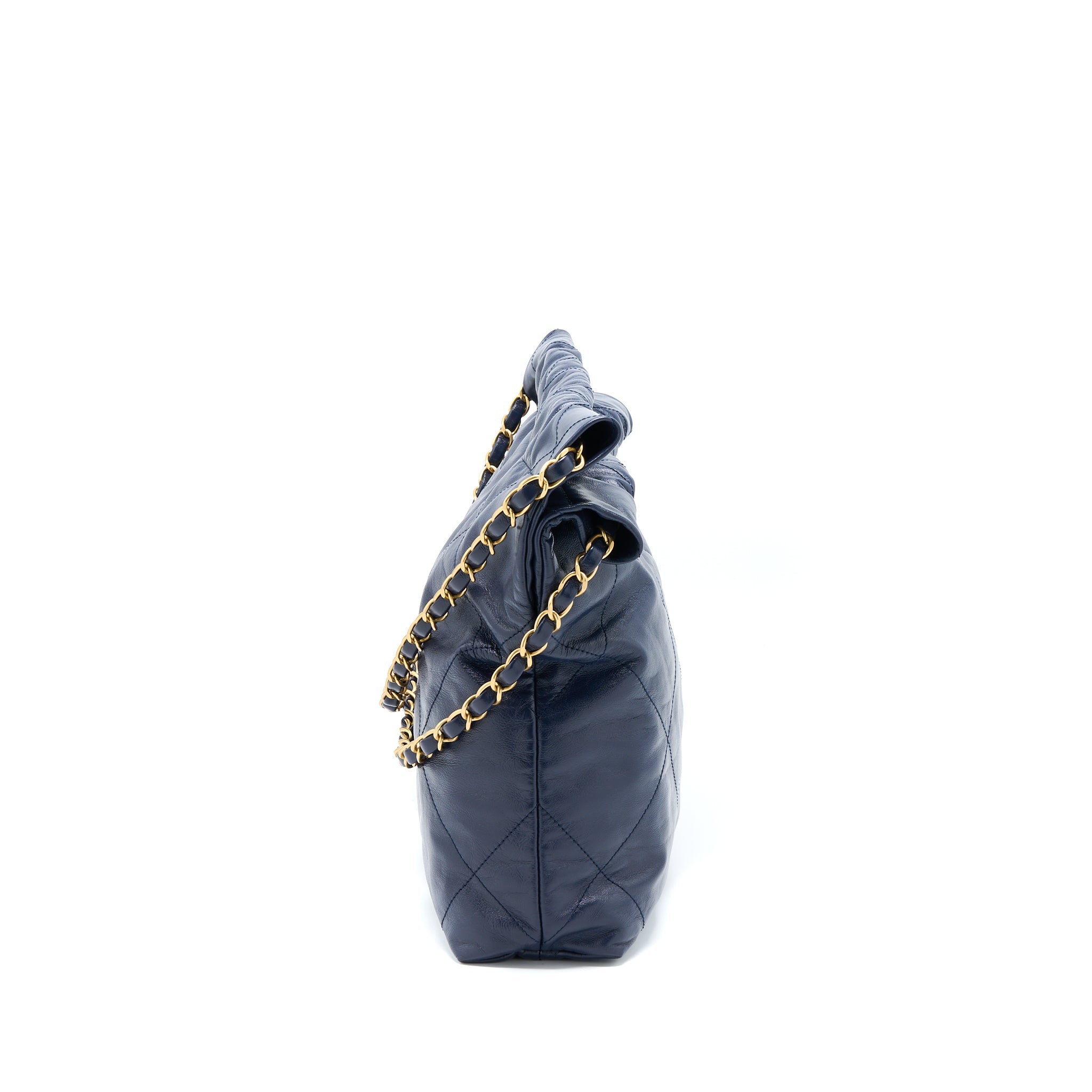 CHANEL SMALL 22 BAG SHINY CALFSKIN NAVY GHW (MICROCHIP)