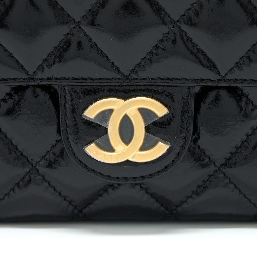 CHANEL 23C SMALL HOBO BAG SHINY CALFSKIN BLACK BRUSHED GHW (MICROCHIP)
