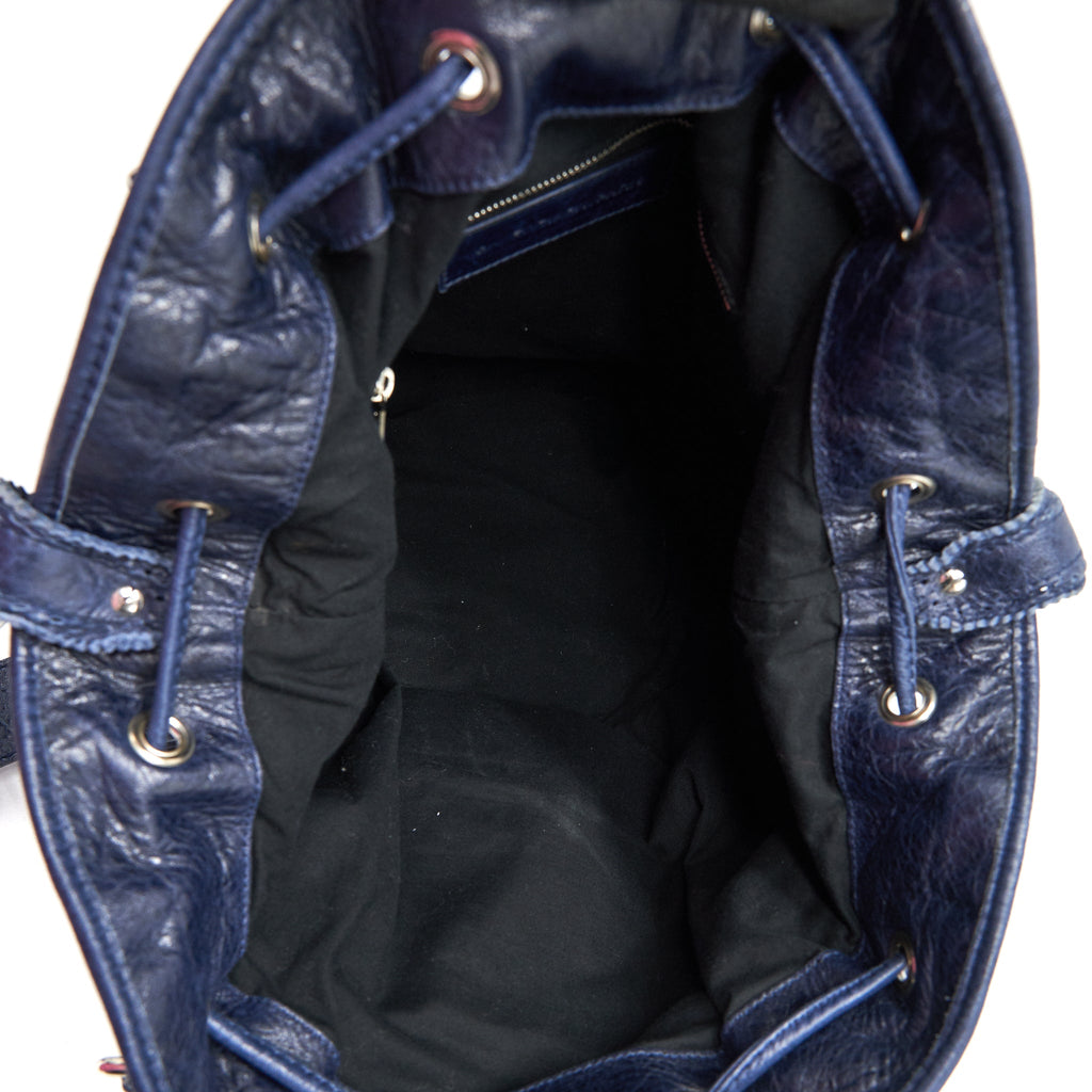 BALENCIAGA GIANT POMPON BUCKET BAG NAVY