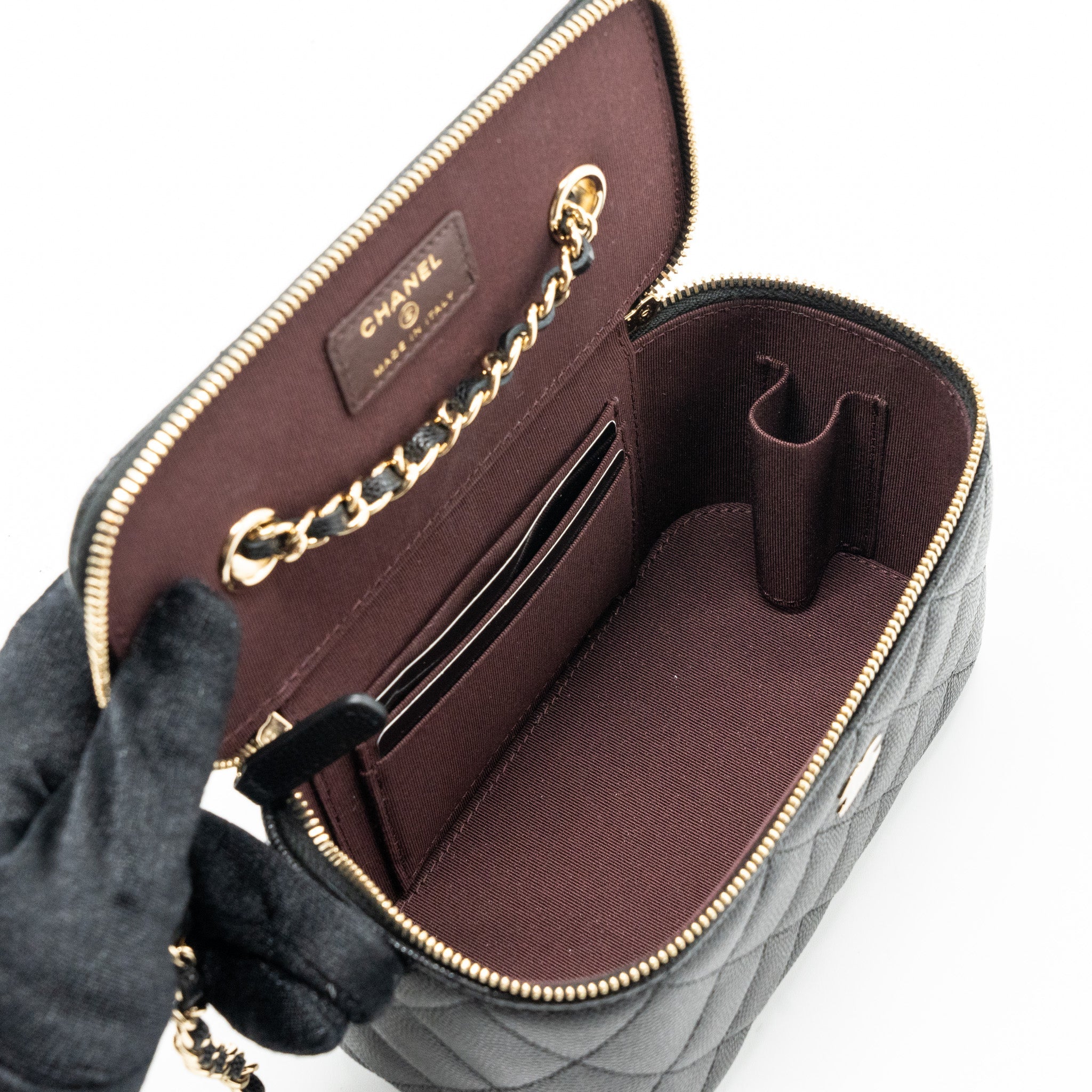 CHANEL LONG VANITY WITH CHAIN CAVIAR BLACK LGHW