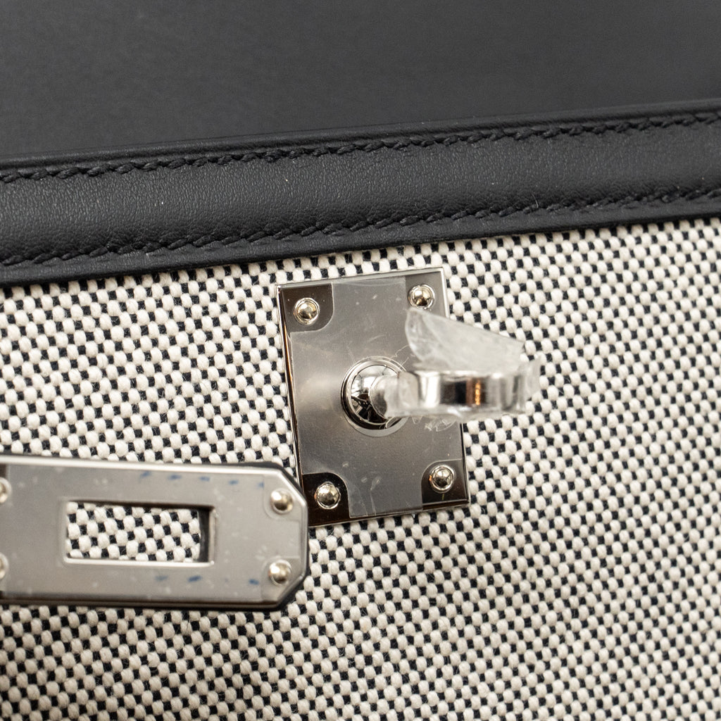 HERMES KELLY 25 SELLIER TOILE H/SWIFT ECRU-BLACK/BLACK SHW