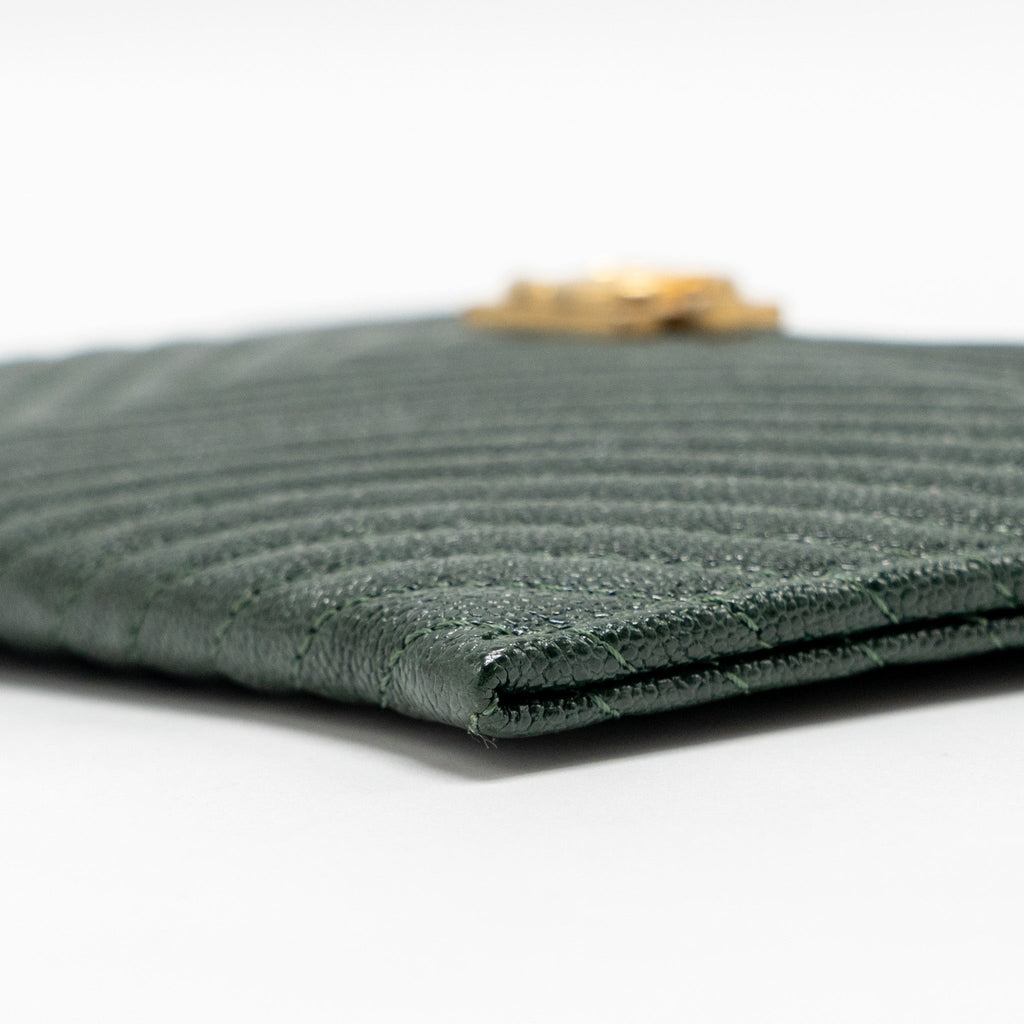 CHANEL CHEVRON BOY ZIP POUCH CAVIAR DARK GREEN GHW