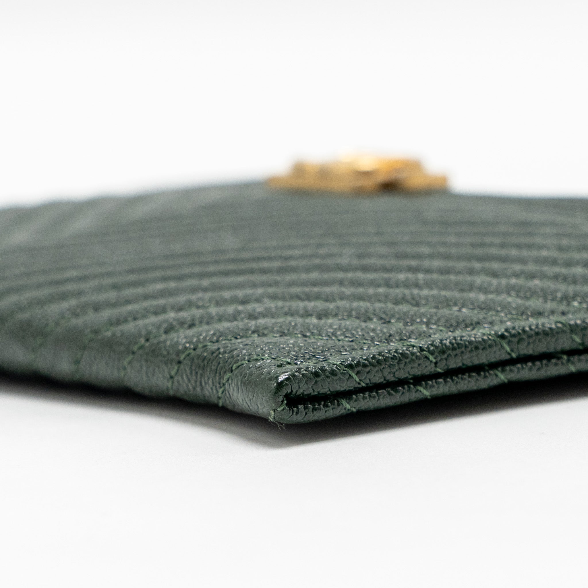 CHANEL CHEVRON BOY ZIP POUCH CAVIAR DARK GREEN GHW