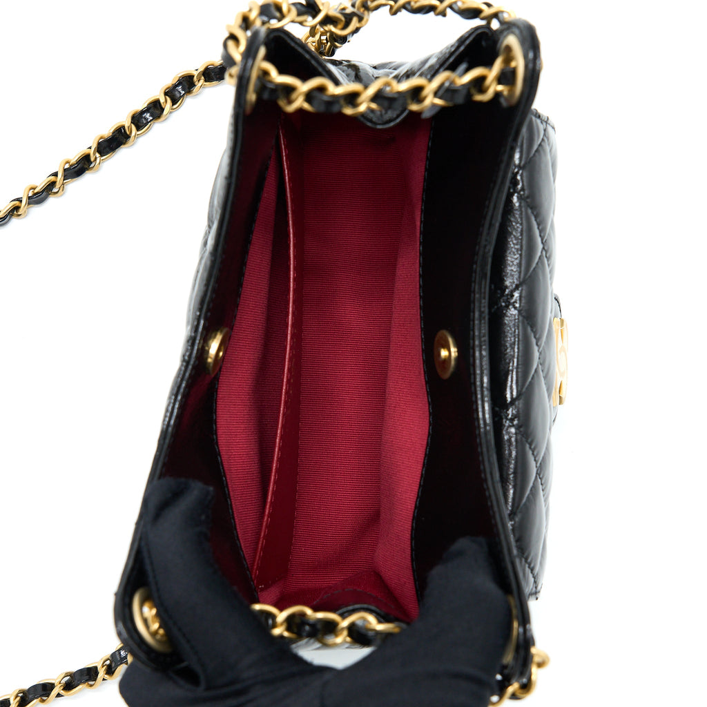 CHANEL 23C SMALL HOBO BAG SHINY CALFSKIN BLACK BRUSHED GHW (MICROCHIP)