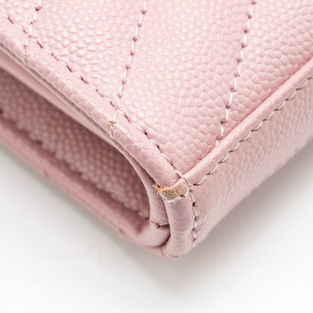 SAINT LAURENT / YSL CASSANDRE MATELASSE WALLET ON CHAIN GRAINED CALFSKIN PINK GHW