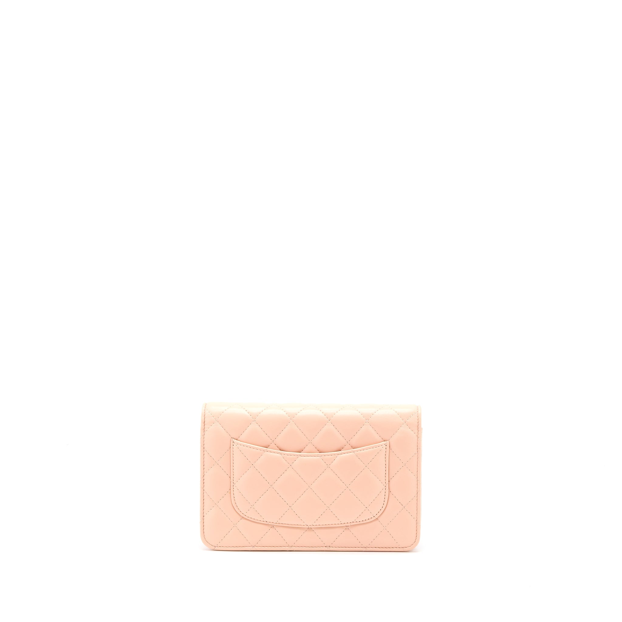 CHANEL CLASSIC WALLET ON CHAIN LAMBSKIN LIGHT PINK LGHW