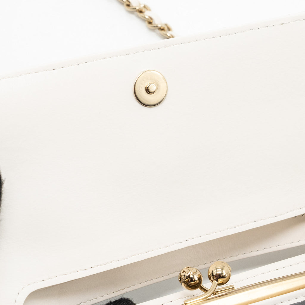 CHANEL TOP HANDLE FLAP WALLET WITH CHAIN LAMBSKIN WHITE LGHW (MICROCHIP)