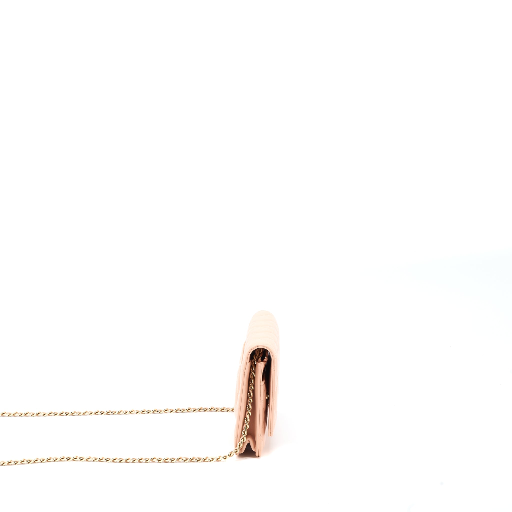 CHANEL CLASSIC WALLET ON CHAIN LAMBSKIN LIGHT PINK LGHW
