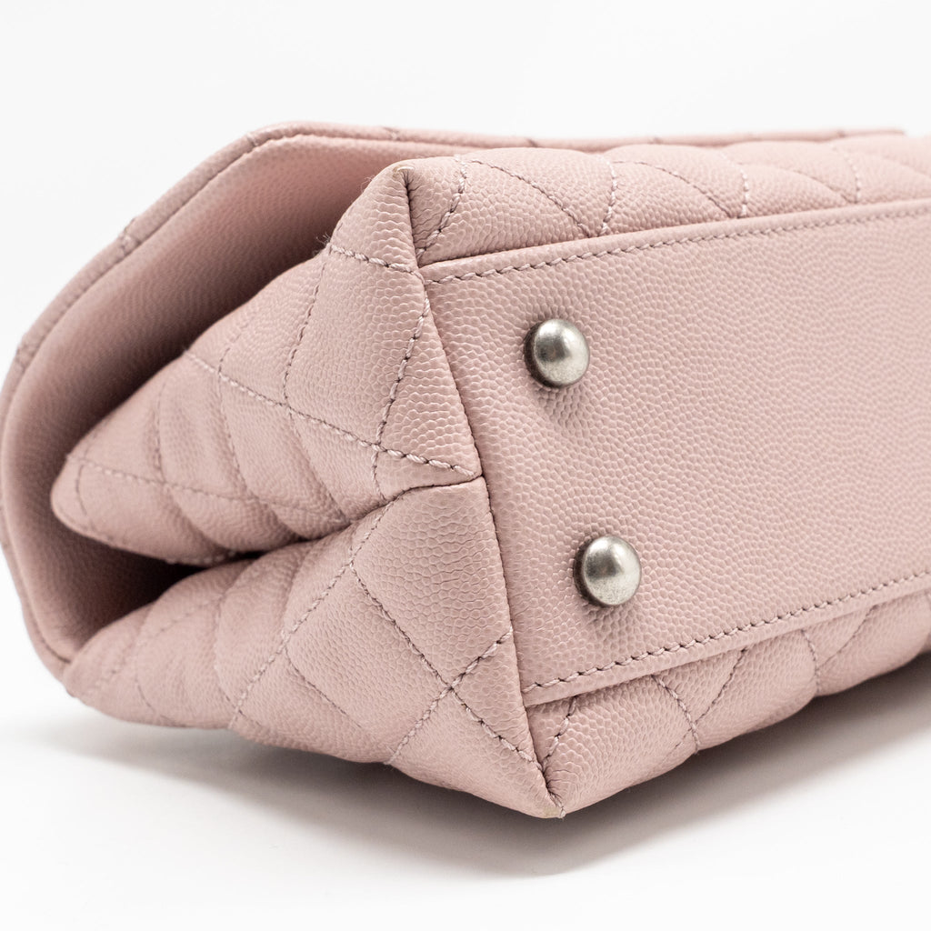 CHANEL SMALL COCO HANDLE CAVIAR PINK RUTHENIUM SHW