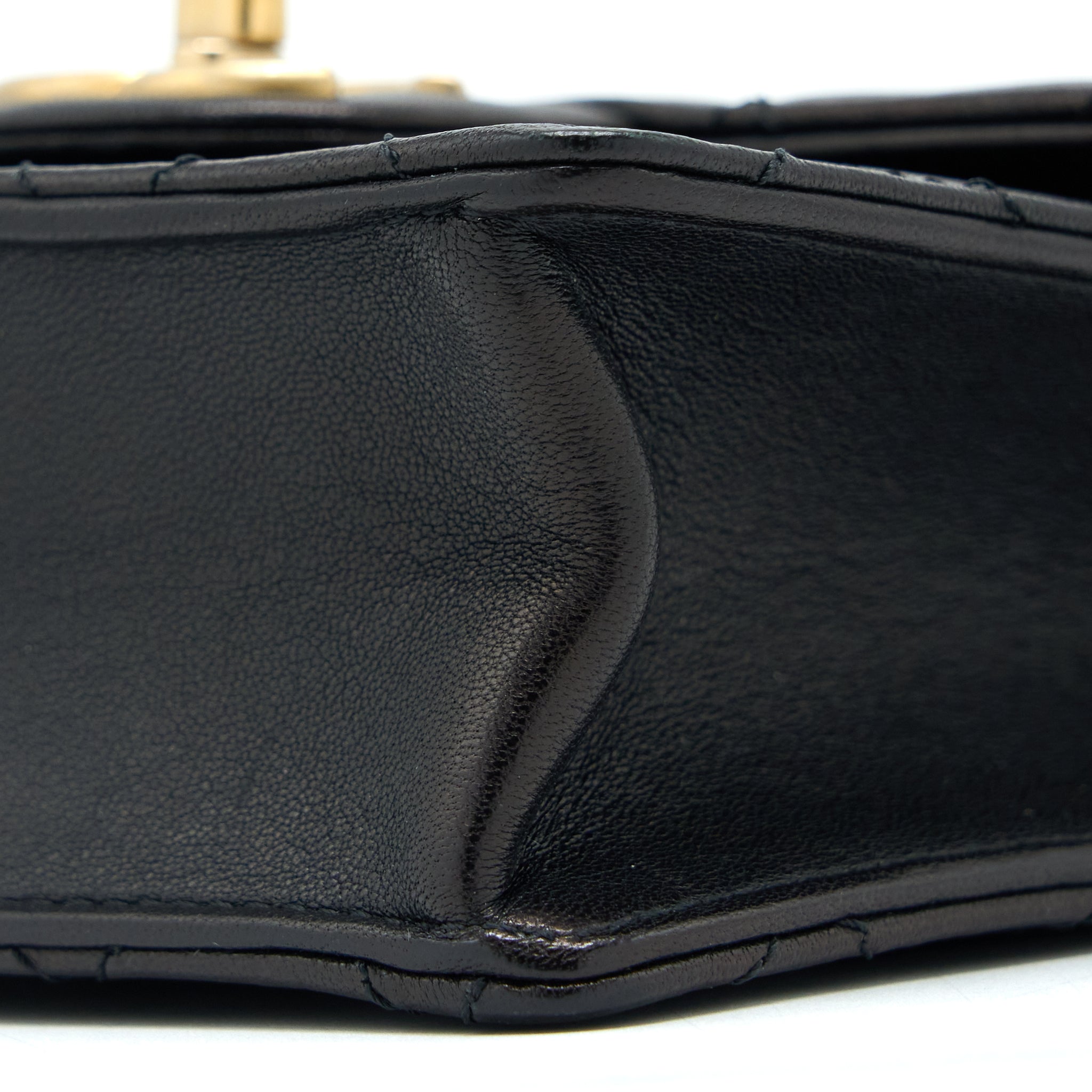 CHANEL VERTICAL PEARL FLAP BAG GOATSKIN BLACK BRUSHED GHW