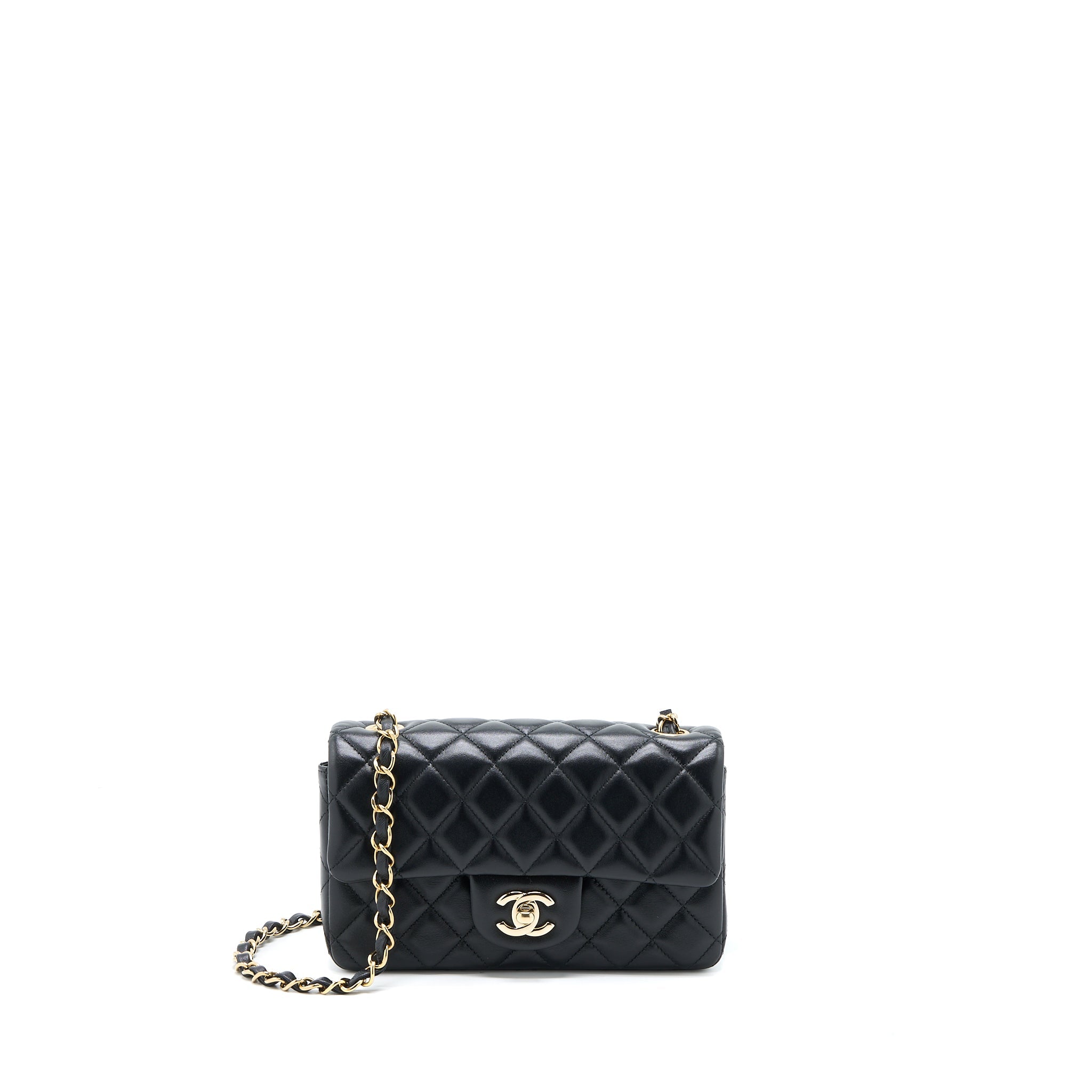 CHANEL CLASSIC MINI RECTANGULAR FLAP BAG LAMBSKIN BLACK LGHW (MICROCHIP)