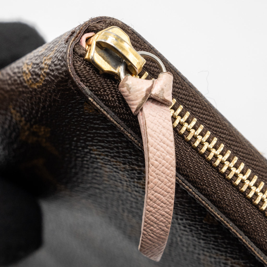 LOUIS VUITTON CLEMENCE LONG WALLET MONOGRAM CANVAS ROSE BALLERINE GHW