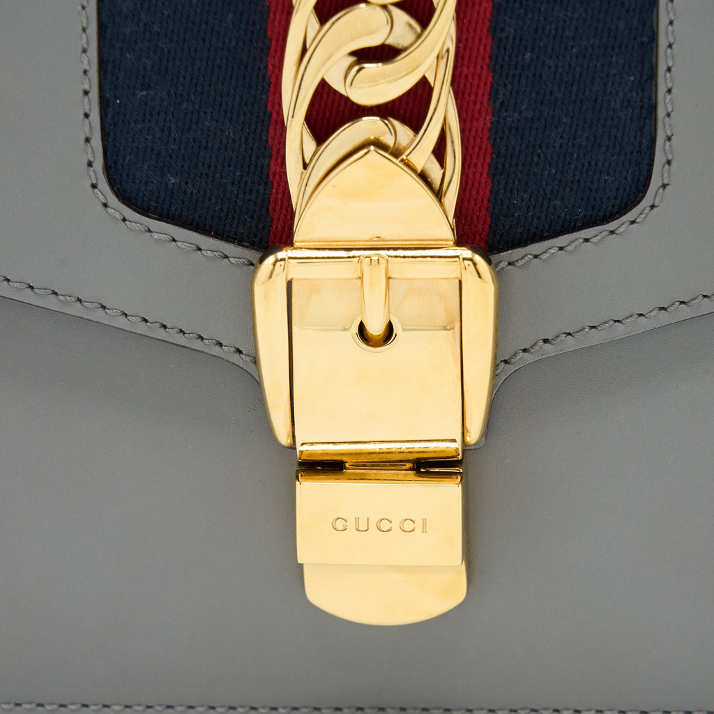 GUCCI SMALL SYLVIE SHOULDER BAG CALFSKIN GREY GHW
