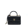 CHANEL CHEVRON TRENDY CC TOP HANDLE FLAP BAG LAMBSKIN BLACK LGHW