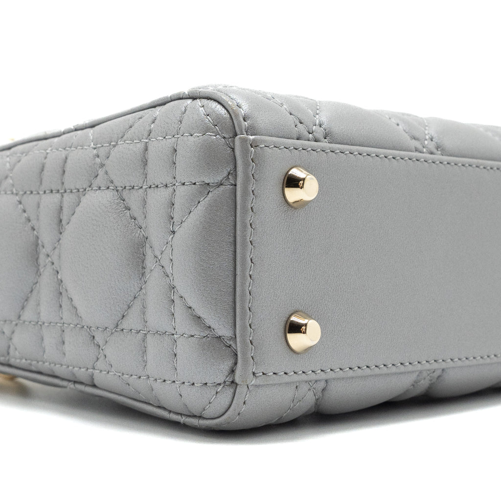 DIOR MINI LADY DIOR LAMBSKIN GREY LGHW
