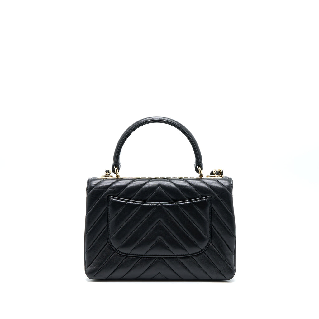 CHANEL CHEVRON TRENDY CC TOP HANDLE FLAP BAG LAMBSKIN BLACK LGHW